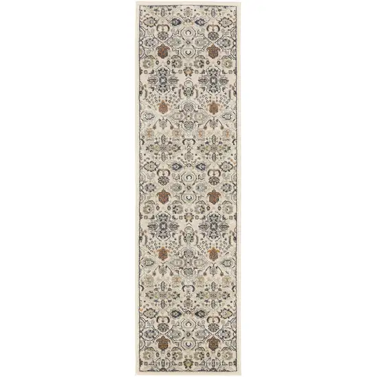 8' Green and Ivory Floral Power Loom Runner Rug Photo 1