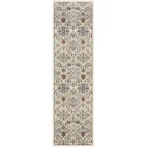 Photo of 8' Green and Ivory Floral Power Loom Runner Rug