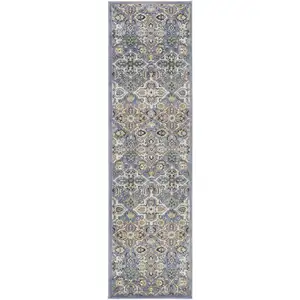 Photo of 8' Green and Ivory Floral Power Loom Runner Rug