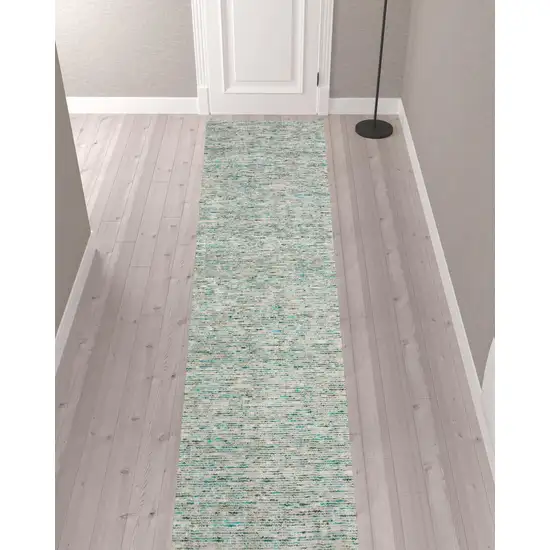 12' Green and Ivory Wool Hand Loomed Runner Rug Photo 2