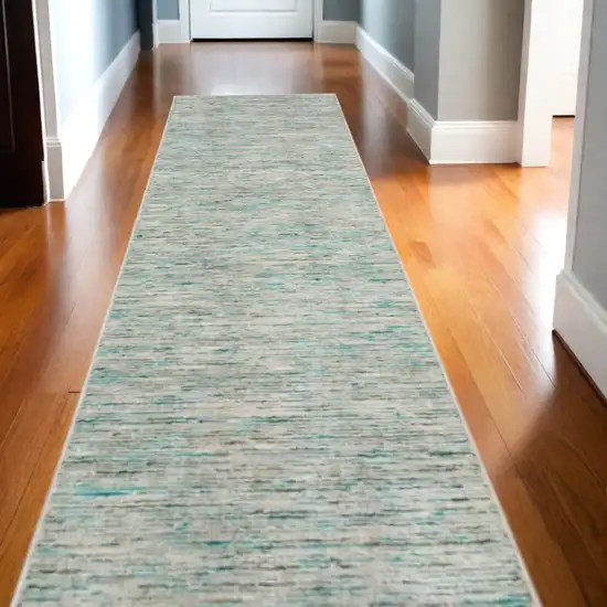 12' Green and Ivory Wool Hand Loomed Runner Rug Photo 2