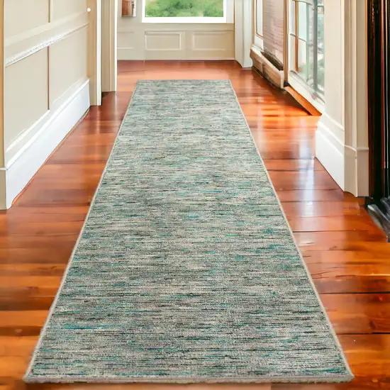 16' Green and Ivory Wool Hand Loomed Runner Rug Photo 1