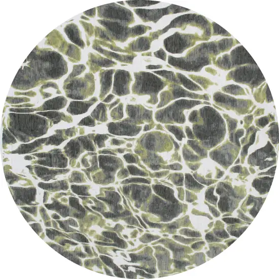 5' Green and White Round Abstract Non Skid Area Rug Photo 2