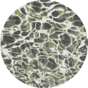 Photo of 8' Green and White Round Abstract Non Skid Area Rug