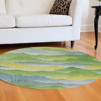Photo of 8' Green and Yellow Round Abstract Non Skid Area Rug