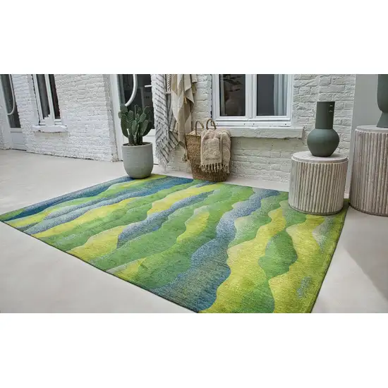 8' Green and Yellow Round Abstract Non Skid Area Rug Photo 8