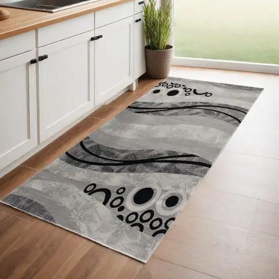 8' Grey Abstract Power Loom Runner Rug Photo 1