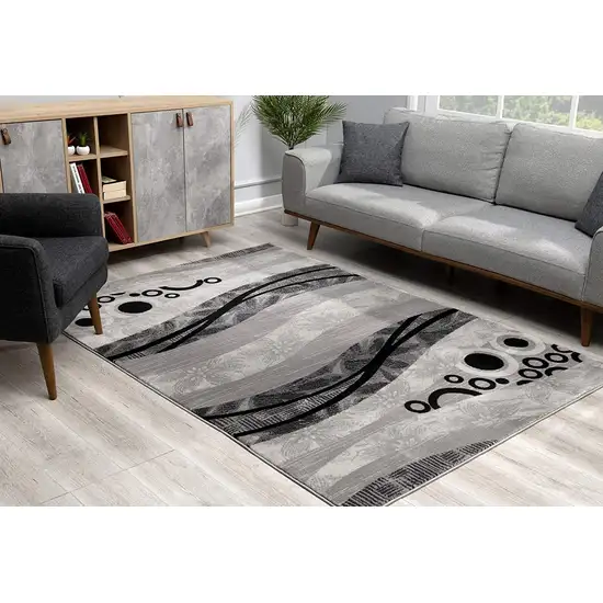 8' Grey Abstract Power Loom Runner Rug Photo 6