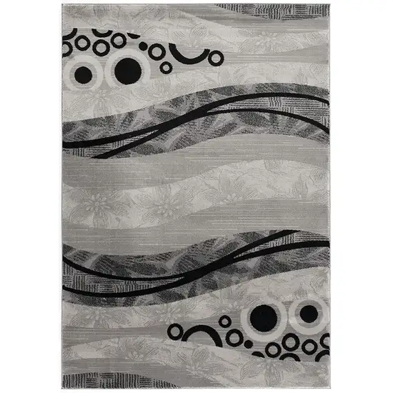 8' Grey Abstract Power Loom Runner Rug Photo 1