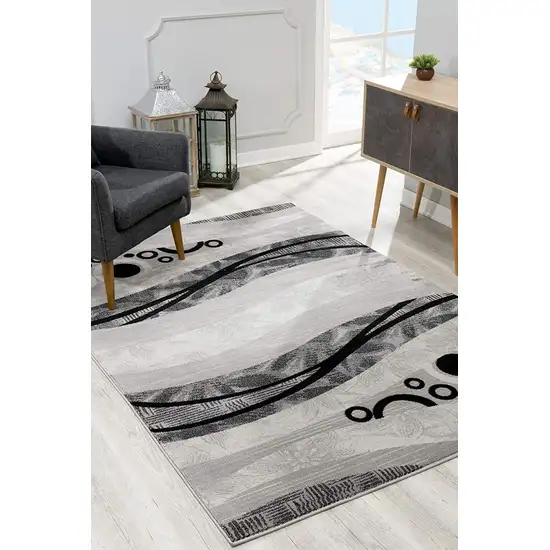 8' Grey Abstract Power Loom Runner Rug Photo 5