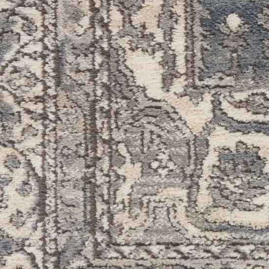 4' Grey And Ivory Round Oriental Power Loom Non Skid Area Rug Photo 3