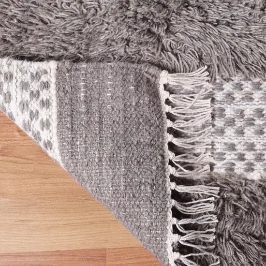 10' Grey And Silver Wool Striped Flatweave Handmade Stain Resistant Runner Rug With Fringe Photo 4