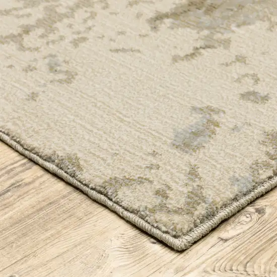 12' Grey Beige And Ivory Abstract Power Loom Runner Rug Photo 4