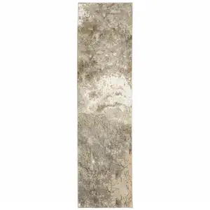 Photo of 12' Grey Beige And Ivory Abstract Power Loom Runner Rug