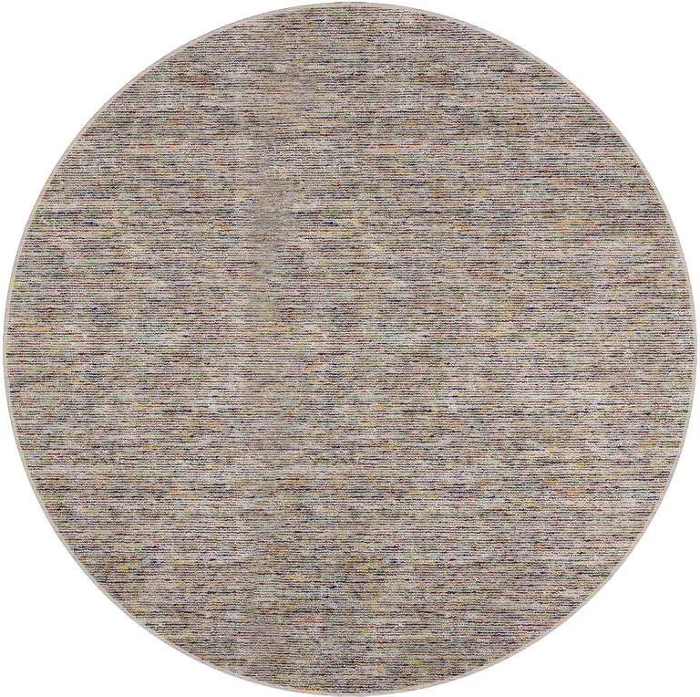 4' Grey Blue And Yellow Round Wool Hand Loomed Handmade Area Rug Photo 1