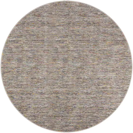 4' Grey Blue And Yellow Round Wool Hand Loomed Handmade Area Rug Photo 1