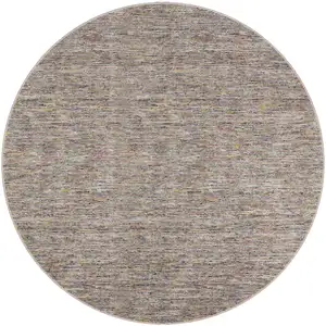 Photo of 4' Grey Blue And Yellow Round Wool Hand Loomed Handmade Area Rug