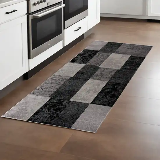 8' Grey Checkered Power Loom Runner Rug Photo 1