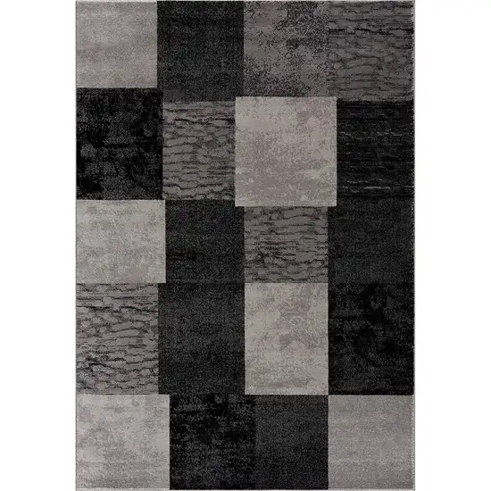 8' Grey Checkered Power Loom Runner Rug Photo 1