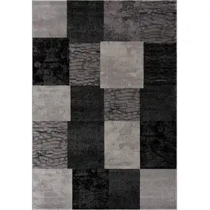 Photo of 8' Grey Checkered Power Loom Runner Rug