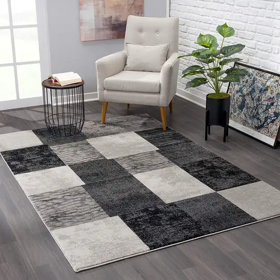 8' Grey Checkered Power Loom Runner Rug Photo 7