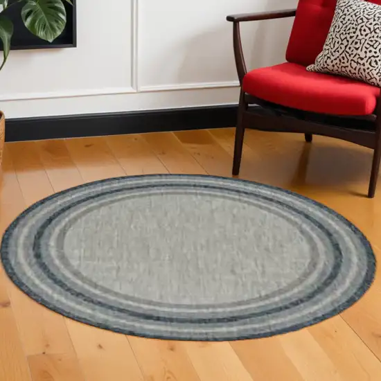 8' Grey Denim Machine Woven Uv Treated Bordered Indoor Outdoor Round Area Rug Photo 2