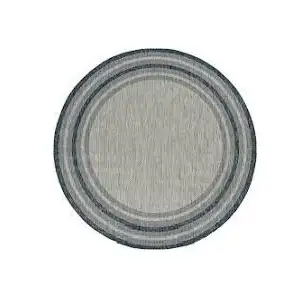 Photo of 8' Grey Denim Machine Woven UV Treated Bordered Indoor Outdoor Round Area Rug