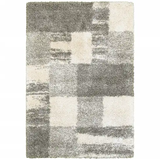 5 Grey Ivory And Silver Geometric Shag Power Loom Stain Resistant Area Rug Photo 1