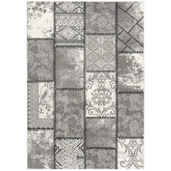 10' Grey Patchwork Power Loom Runner Rug Photo 1