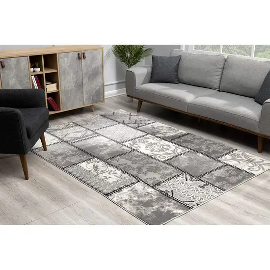 10' Grey Patchwork Power Loom Runner Rug Photo 6