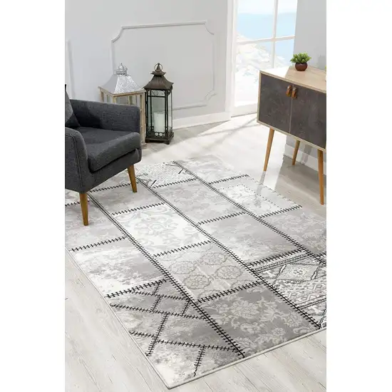 10' Grey Patchwork Power Loom Runner Rug Photo 5