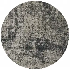 Photo of 8' Grey Round Abstract Power Loom Stain Resistant Area Rug