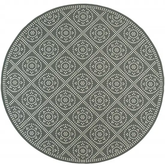 8' Grey Round Geometric Stain Resistant Indoor Outdoor Area Rug Photo 2