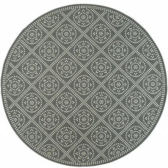 8' Grey Round Geometric Stain Resistant Indoor Outdoor Area Rug Photo 1