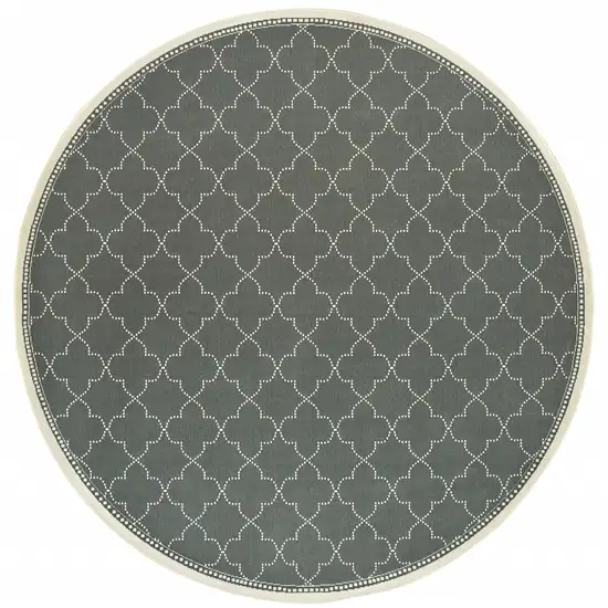 8' Grey Round Geometric Stain Resistant Indoor Outdoor Area Rug Photo 1