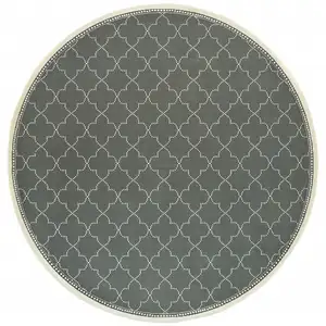 Photo of 8' Grey Round Geometric Stain Resistant Indoor Outdoor Area Rug