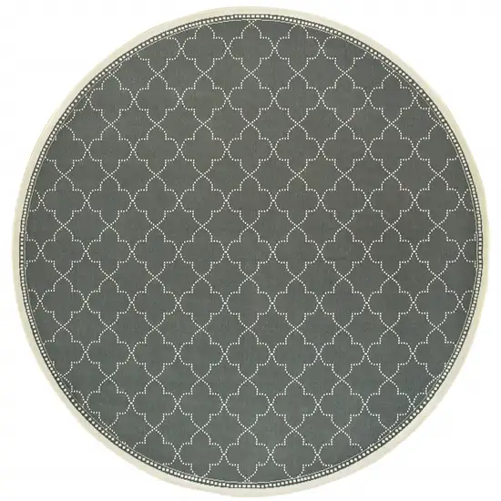 8' Grey Round Geometric Stain Resistant Indoor Outdoor Area Rug Photo 2