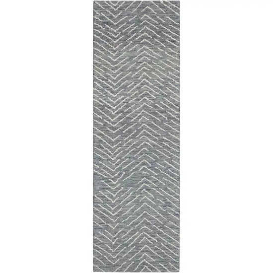 8' Indigo and Ivory Wool Chevron Runner Rug Photo 2