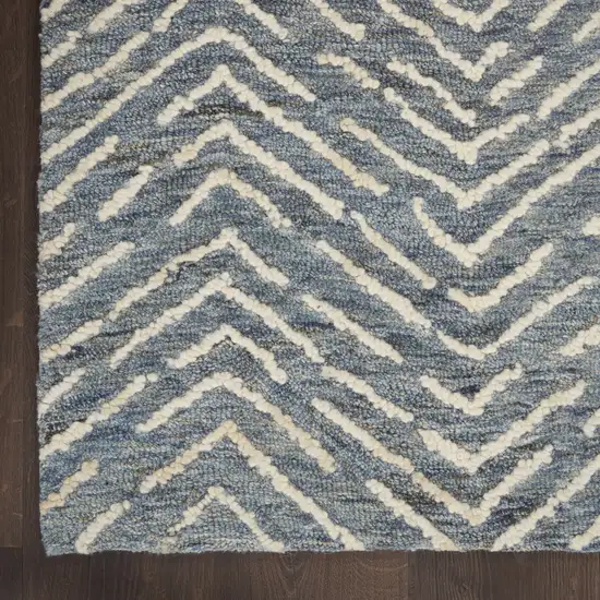 8' Indigo and Ivory Wool Chevron Runner Rug Photo 4