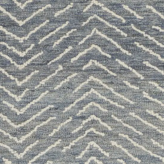 8' Indigo and Ivory Wool Chevron Runner Rug Photo 5