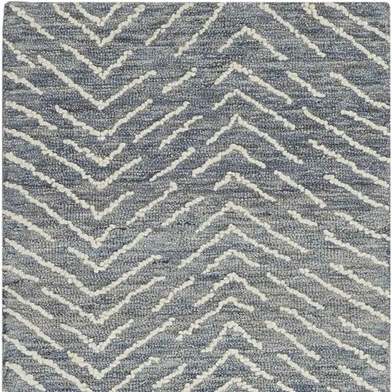 8' Indigo and Ivory Wool Chevron Runner Rug Photo 6