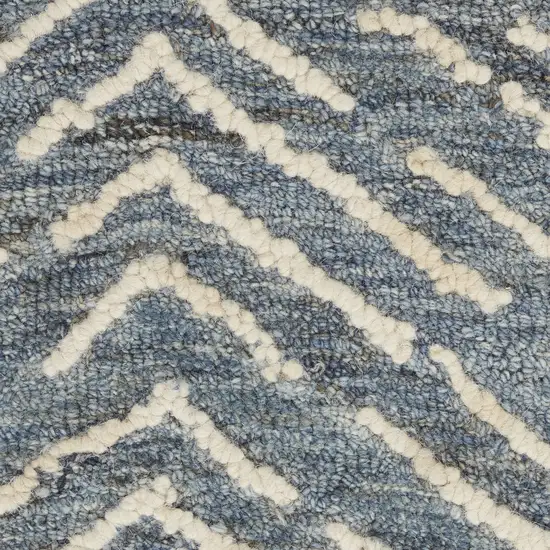 8' Indigo and Ivory Wool Chevron Runner Rug Photo 9