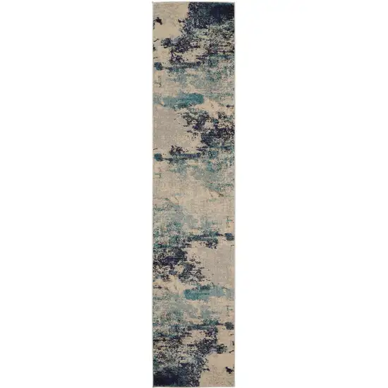 12' Ivory Abstract Power Loom Runner Rug Photo 9