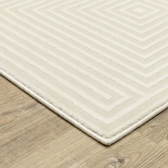 8' Ivory And Beige Geometric Runner Rug Photo 7