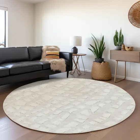 8' Ivory And Beige Round Abstract Washable Indoor Outdoor Area Rug Photo 7