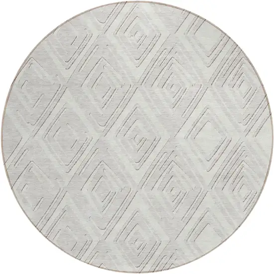 8' Ivory And Beige Round Geometric Washable Indoor Outdoor Area Rug Photo 1