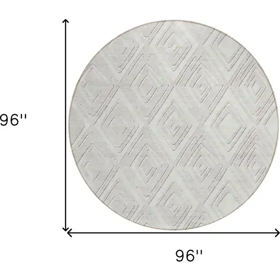 8' Ivory And Beige Round Geometric Washable Indoor Outdoor Area Rug Photo 6