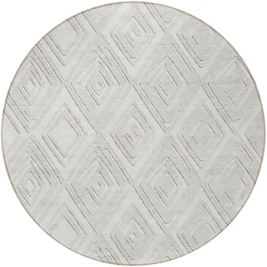 8' Ivory And Beige Round Geometric Washable Indoor Outdoor Area Rug Photo 3