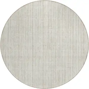 Photo of 8' Ivory And Beige Round Striped Washable Indoor Outdoor Area Rug