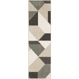 Photo of 8' Ivory And Black Geometric Runner Rug